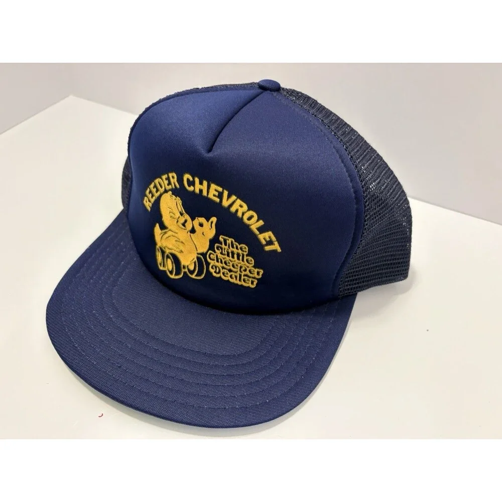 Reeder Chevrolet Trail Trucker Snapback Hat Cap VTG Retro Blue